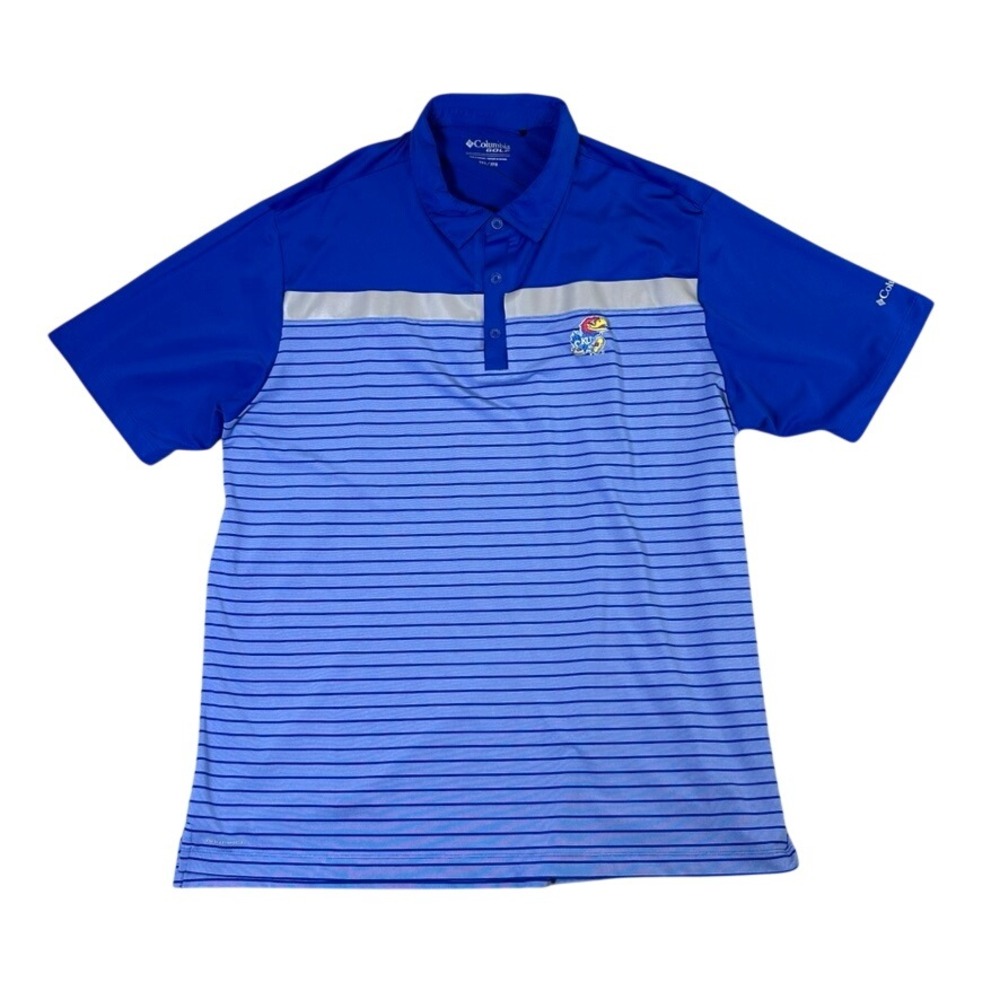 Columbia Golf Kansas Jayhawks Polo Shirt Mens 2XL Blue Striped KU NCAA Athletic